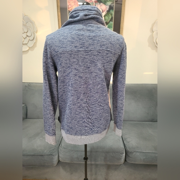 Columbia Womens Heathered Blue Asymmetrical Cowl Neck Sweatshirt Striped Trim - Picture 5 of 9